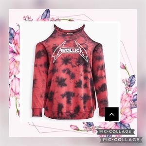 TORRID SIZE 1 COLD SHOULDER SWEATSHIRT - FRENCH TERRY METALLICA RED WASH.